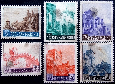 Сан Марино набор старых марок по тематике : архитектура , здания 6 штук 